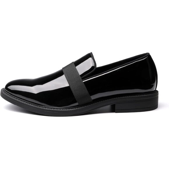 Bruno Marc Men's Black Tuxedo Shoe Slip on Classic Patent Velvet Leather Loafers - Picture 2 of 6